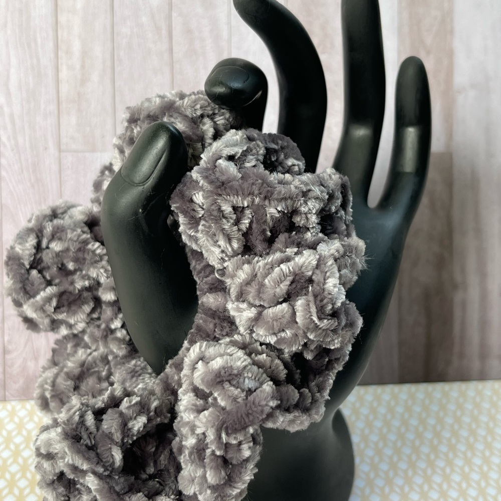Elegant Gray Floral Hair Accessory scrunchie crochet handmade
